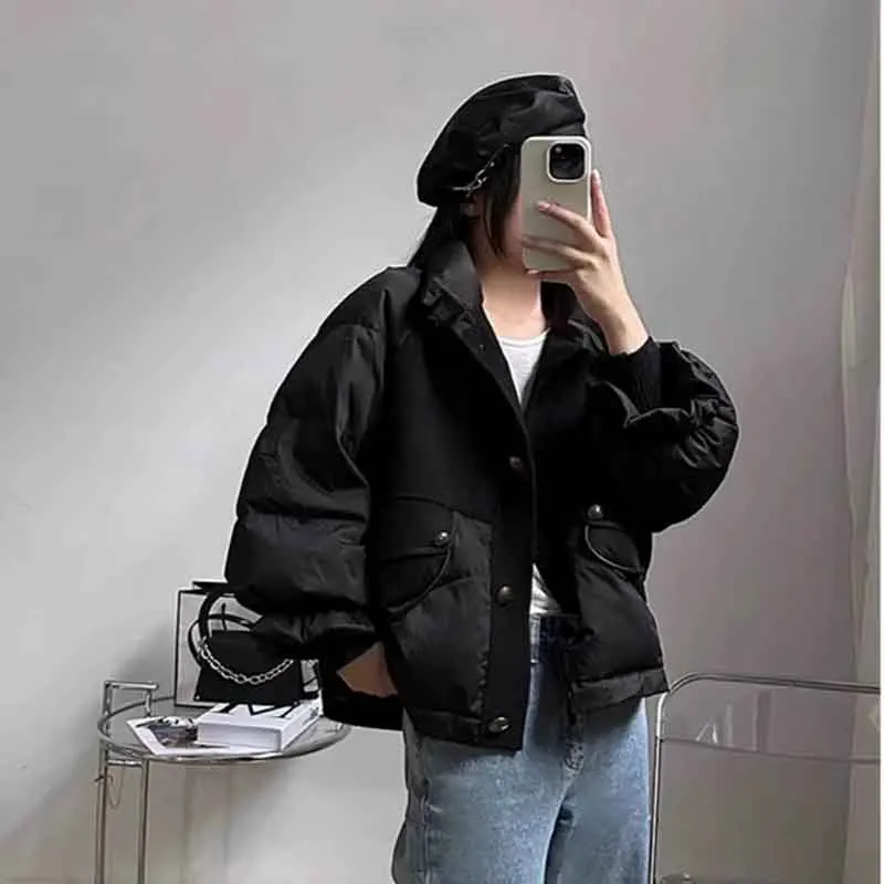 4Xl Oversize Winter Warm Parka Women Korean Elegant Single-Breasted Casual Jacket Fashion Black Loose All-Match Outerwear