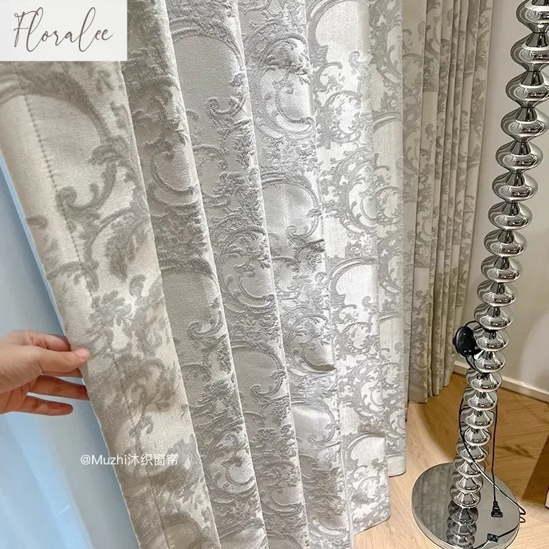 

Customised French Vintage Three-dimensional Jacquard Glossy Curtains For Living Room Bedroom Villa Decoration Finished
