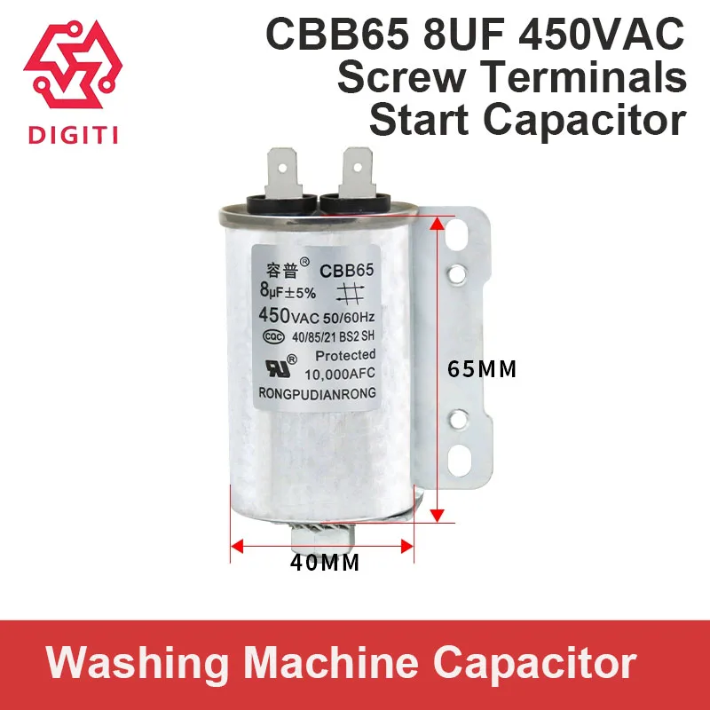 CBB65 Start Capacitor 450V 450VAC 8UF/8.5UF/10UF/11UF/12UF/13UF/14UF/15UF/16UF/20UF Washing Machine Capacitor Starting Capacitor