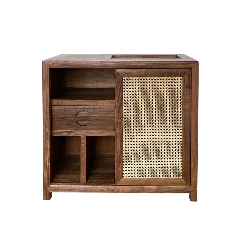 cn8350 LHY zq Solid Wood Mobile Tea Cabinet Living Room Bottom Bucket Black Walnut Small Kettle Tea Table Side Cabinet Integrate