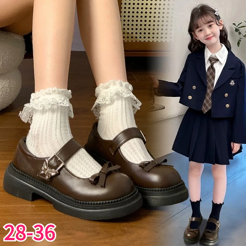 Girls Mary Jane Shoes Soft Leather Buckle Strap Kids School Flats Loafers Kid's Footwear Ages 3‑18 All‑season Children's Shoes