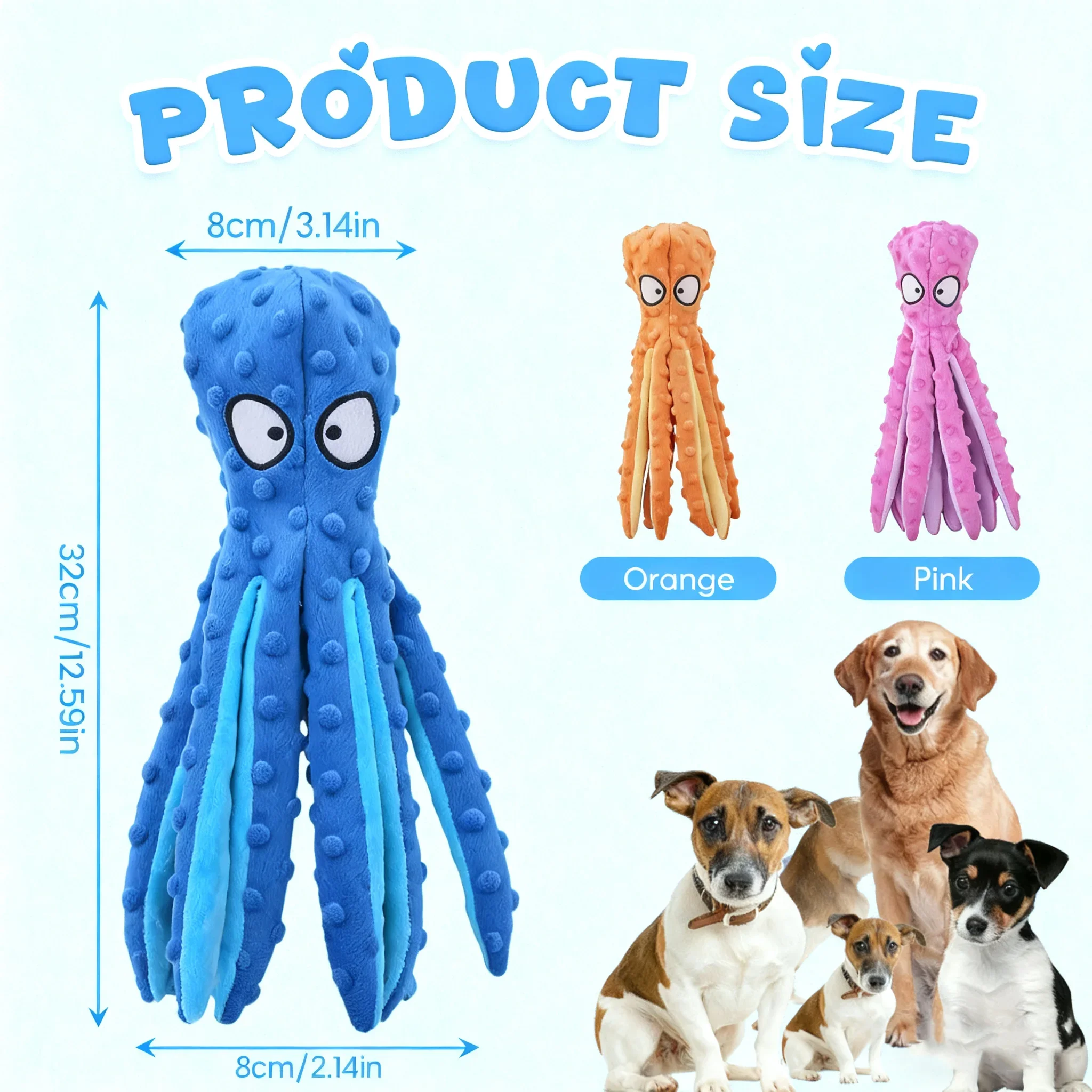 Octopus Dog Toy No Stuffing Squeaky Sound Chew Toys for Small Medium Large Dogs Interactive Plush Bite Resistant Pet Supplies