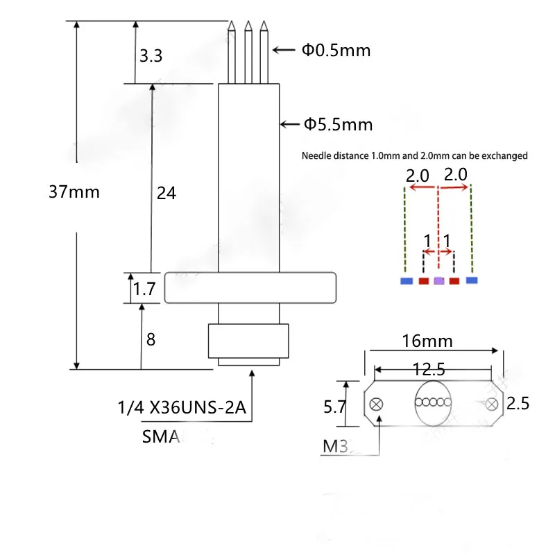 RF RF3 Tip 1.0 Pitch Mobile Phone 3-pin Test Head KY High-Frequency Needle 2.0mmAP Bluetooth Probe