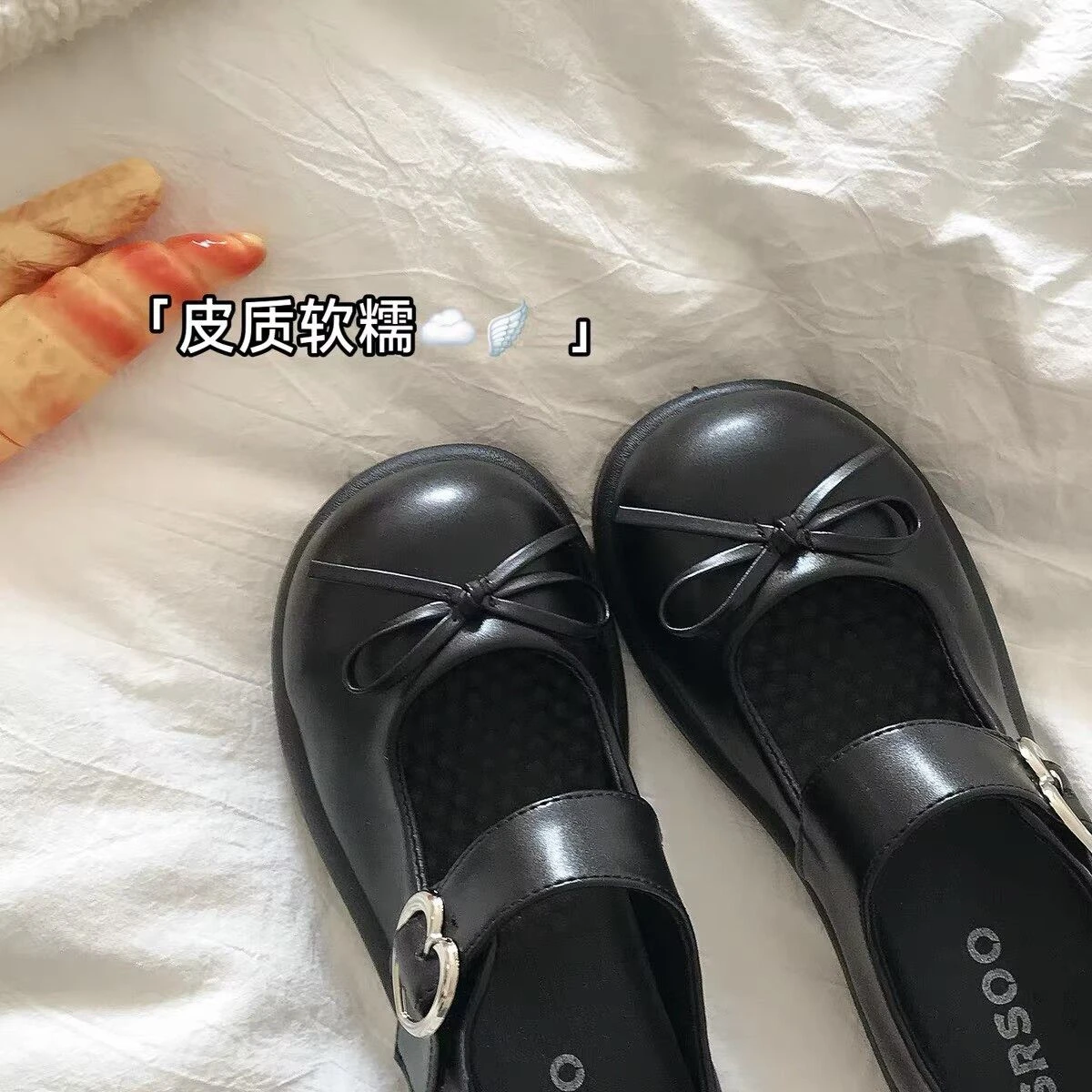 Süße Kawaii Lolita Mary Janes JK Schuhe Damen Kunstleder Kleine Schleife Herz Metallschnalle Flache Schuhe Studentinnen Flache Uniformschuhe – Detail 9