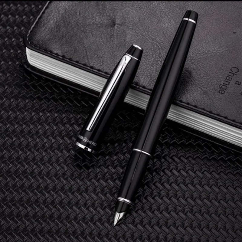 HERO 372-2 Black Sliver Clip Fountain Pen Retro Ink Pen Finance Nib Fine 0.5mm Business Office School Supplies Stationery