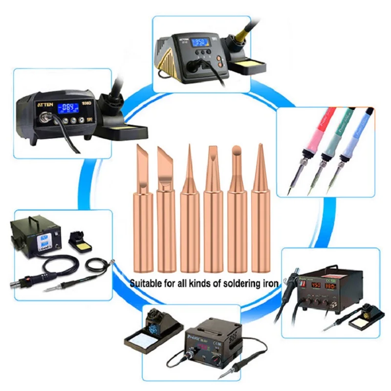 6 pz I + B + K + 2.4D + 3C + SK saldatore rame puro 900M saldatore testa Set all\'interno caldo rame nudo punta del saldatore elettrico