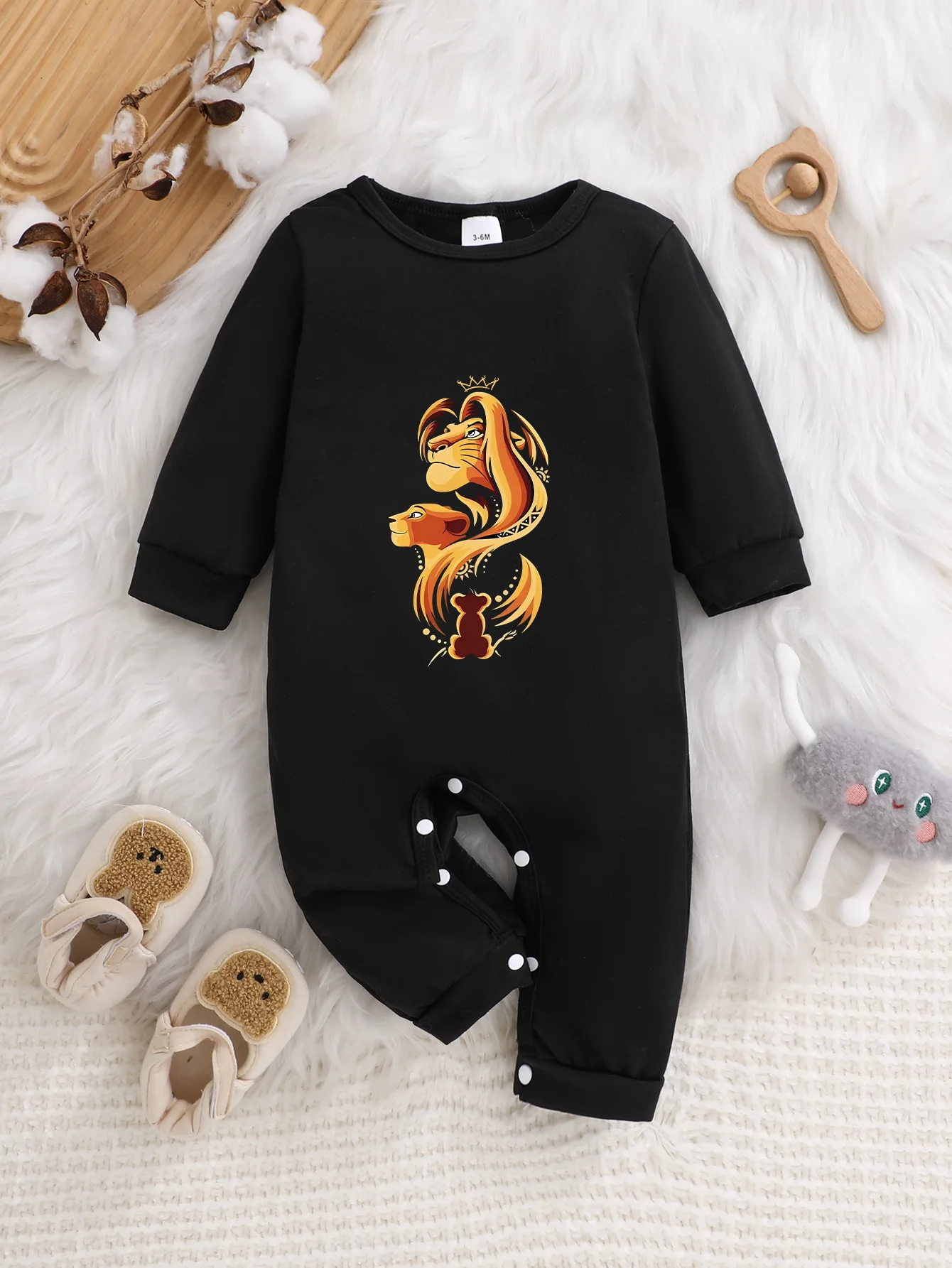 

【Officially Licensed】 Disney Lion King Baby Long-Sleeve Romper | Soft Cozy Fabric with Lion Family Print