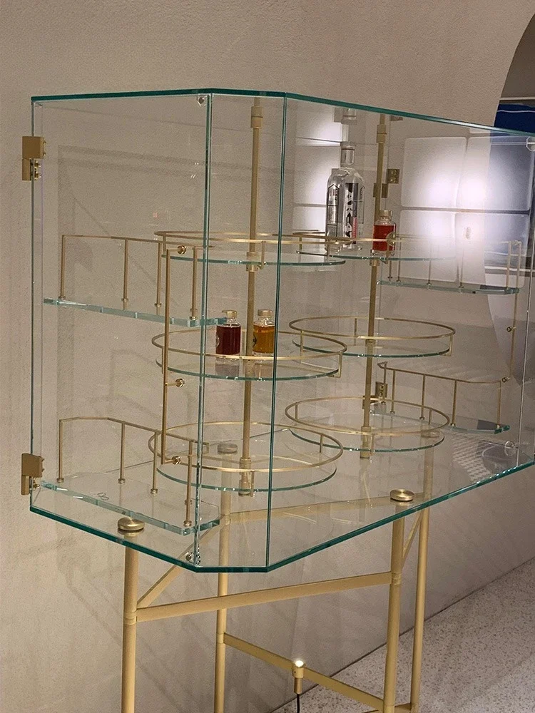 Premium double door glass wine cabinet simple villa storage stainless steel rotating side cabinet