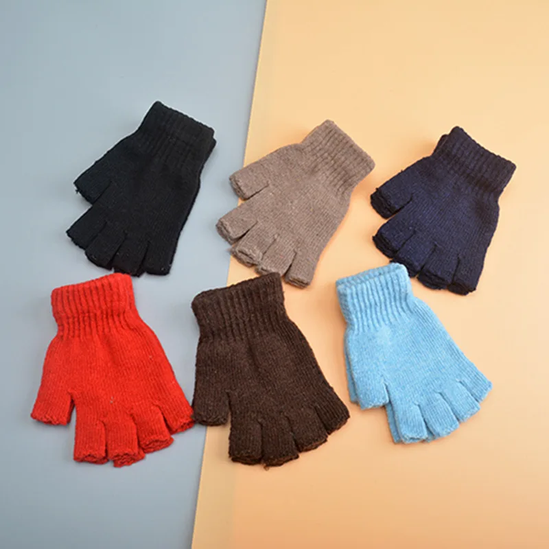 Warm Half-Finger Knitted Wool Gloves Thick Wool for Winter Flexible for Office Typing/Electric Bike Riding/Daily Walking ﻿