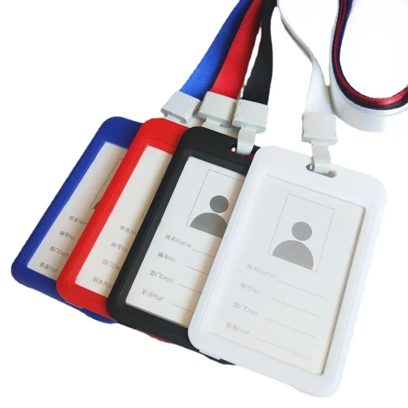 Funda de plástico con cordón para tarjeta de trabajo, funda con etiqueta de identificación, funda para licencia de trabajo, correa para el cuello, 1 unidad