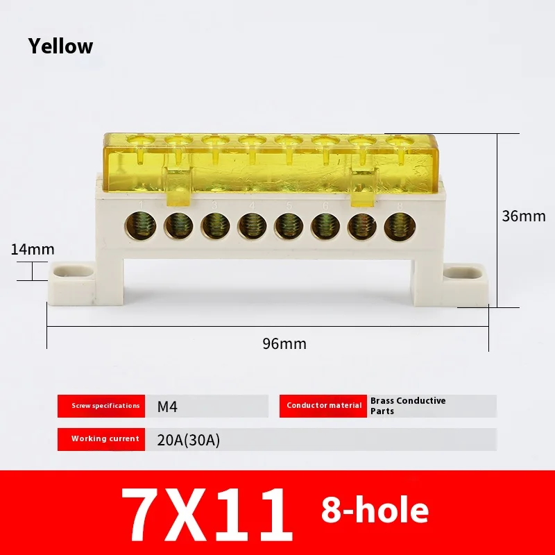 Kabellose Klemmenleiste 3/4/5/6/7/10-Loch Verteilerdose Klemmenblock Staubdichte Erdungskupferschiene Brückentyp Busbar mit Abdeckung