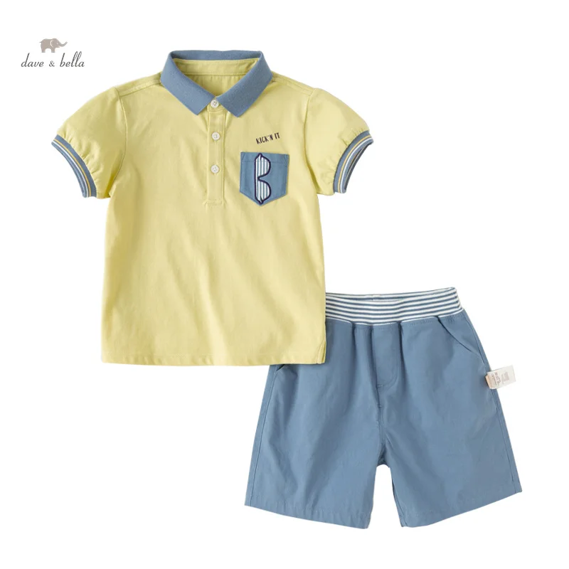 Dave Bella Boy's Suit 2024 New Summer Children's Short-Sleeved Polo Shirt Shorts Baby Two-Piece Set Casual Sport DB2248733