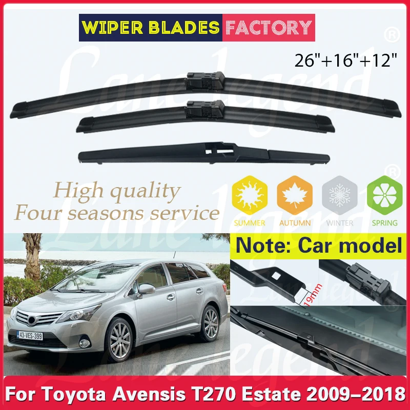 

3PCS Car Wiper For Toyota Avensis T270 Estate 2009 - 2018 Front Rear Windshield Windscreen Wiper Blade Rubber Car Accessories