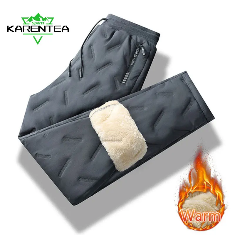 Karentea Winter Running Pant Cashmere Thicken Fleece Sweatpants Men Joggers  Cotton Warm Pants Male Waterproof Thermal Trousers