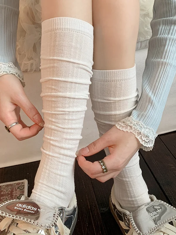White Mid-Calf Thin Miu Socks Ballet Style Micro-Pressure Slimming School Pure Color Miu Socks for Women Summer Wear