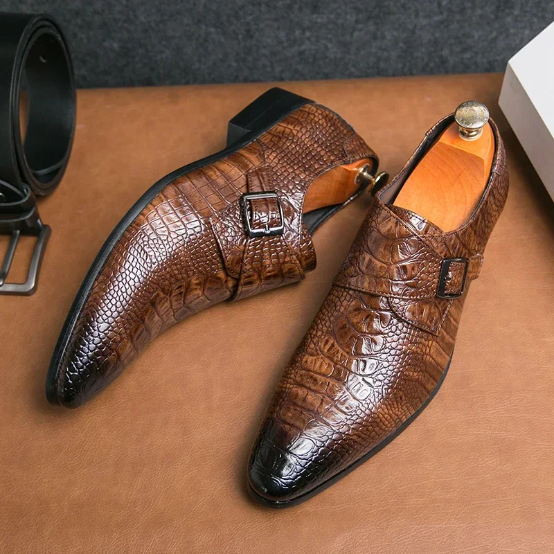 Genuine Leather Men Crocodile Dress Leather Shoes Slip-On Wedding Party Shoe Mans Business Office Oxfords Flats Plus Size 38-47