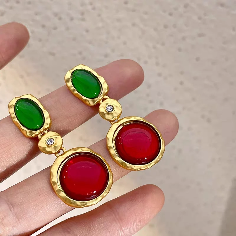 Lifefontier Medieval Geometric Colorful Resin Drop Earrings For Women Exaggerated Flower Conch Crystal Earring Vintage Jewelry