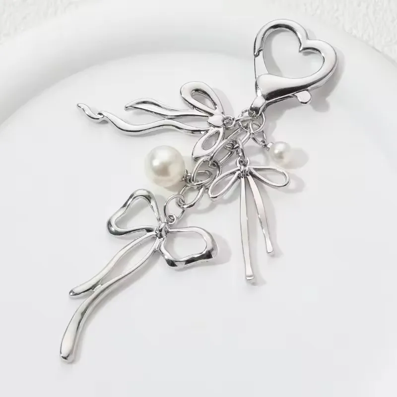 Butterfly Bow Knot Pearl Enamel Keychain Flying Insect Key Ring for Women Girls Handmade Y2K Pretty Jewelry Accessories Gifts view 5