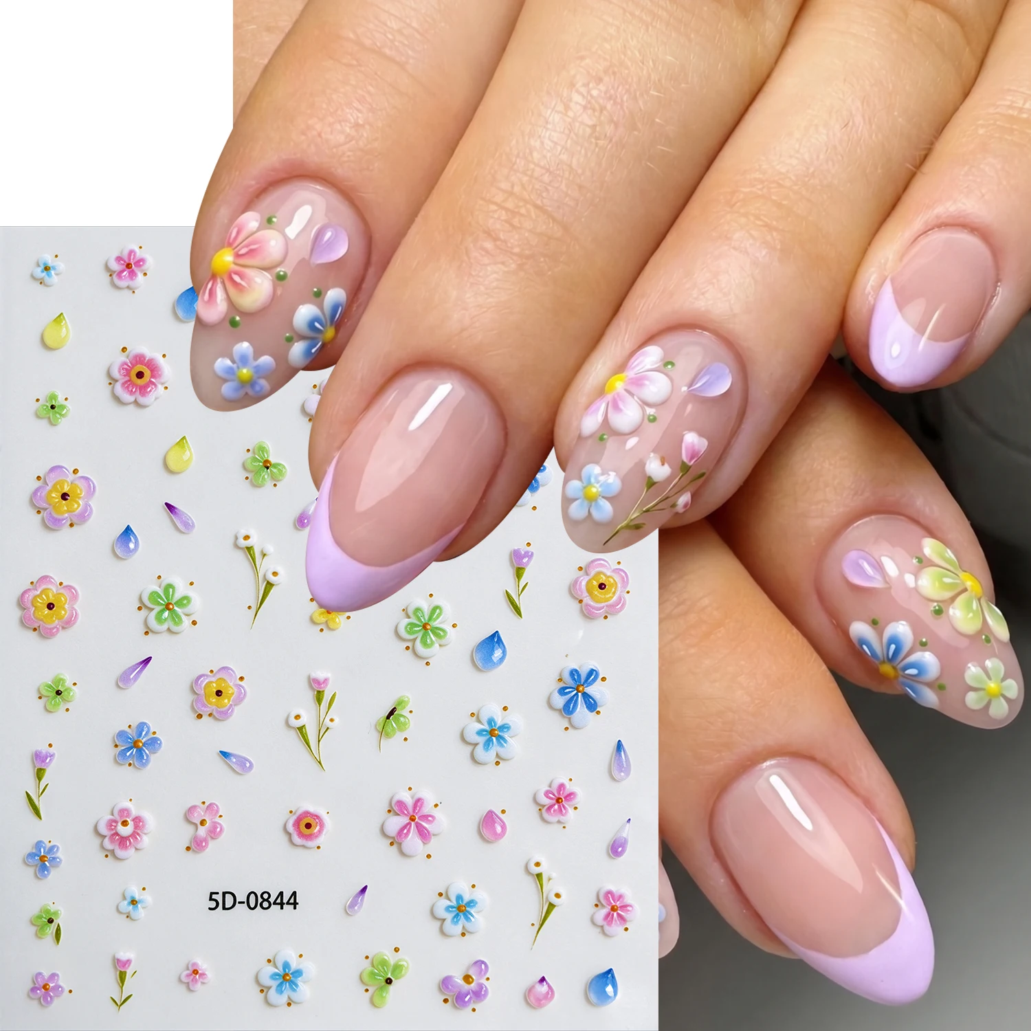 1pcs 5D Embossed Jelly Flower Nail Art Stickers Gradient Five-Petaled Flower Nail Decals Pink Purple Blue Girls Sweet Decals