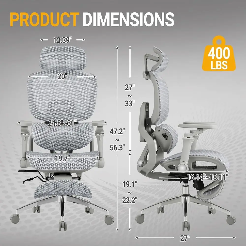كرسي مكتب تنفيذي مريح عالي الظهر مع مساند للذراعين 6D، تدليك ساخن، دعم قطني، ميزات قابلة للتعديل (رمادي) #3
