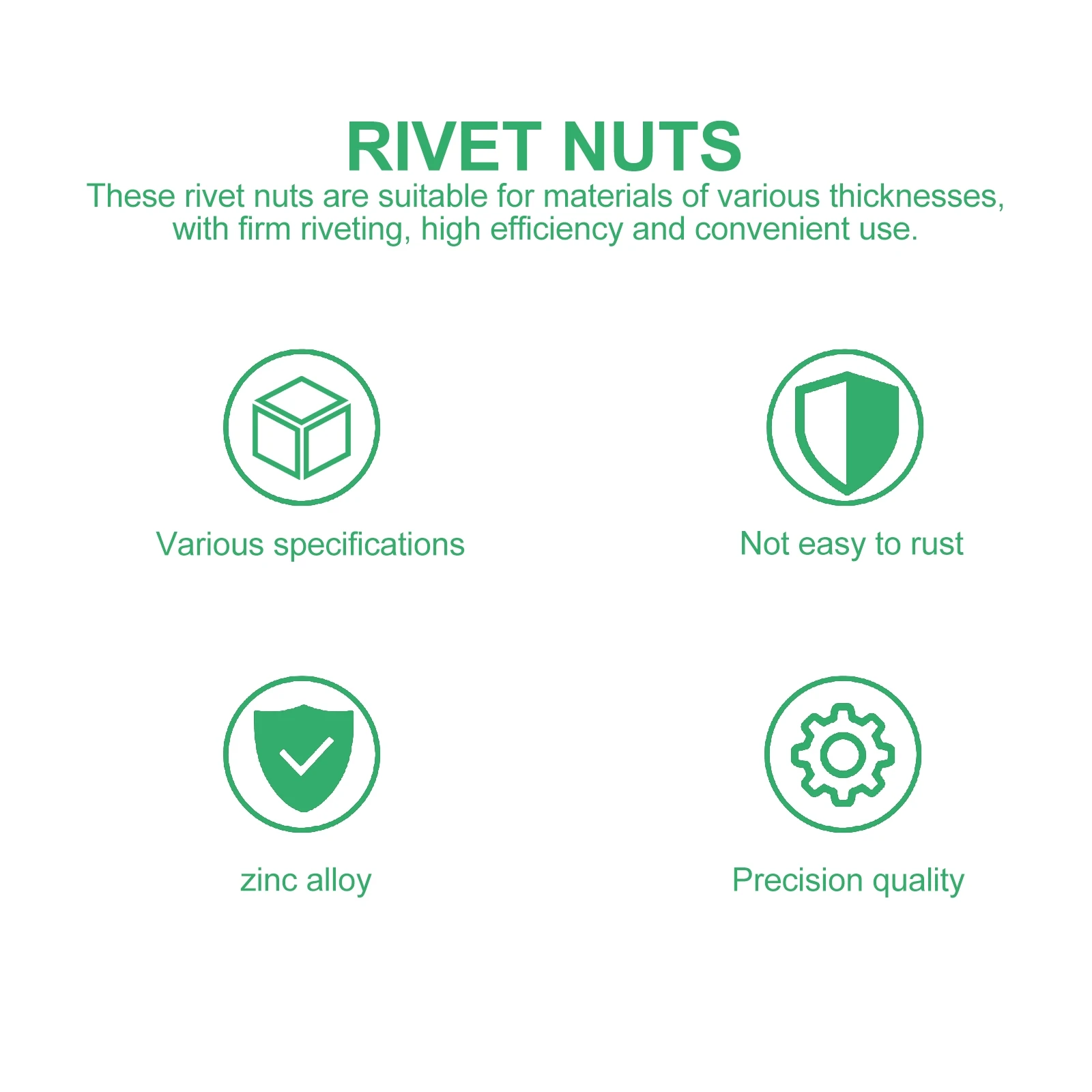 

165pcs Color-Plated Zinc Rivet Nuts Metric Threaded Inserts For Steel Durable Fasteners Flat Head Riveted Nut Assortment Kit