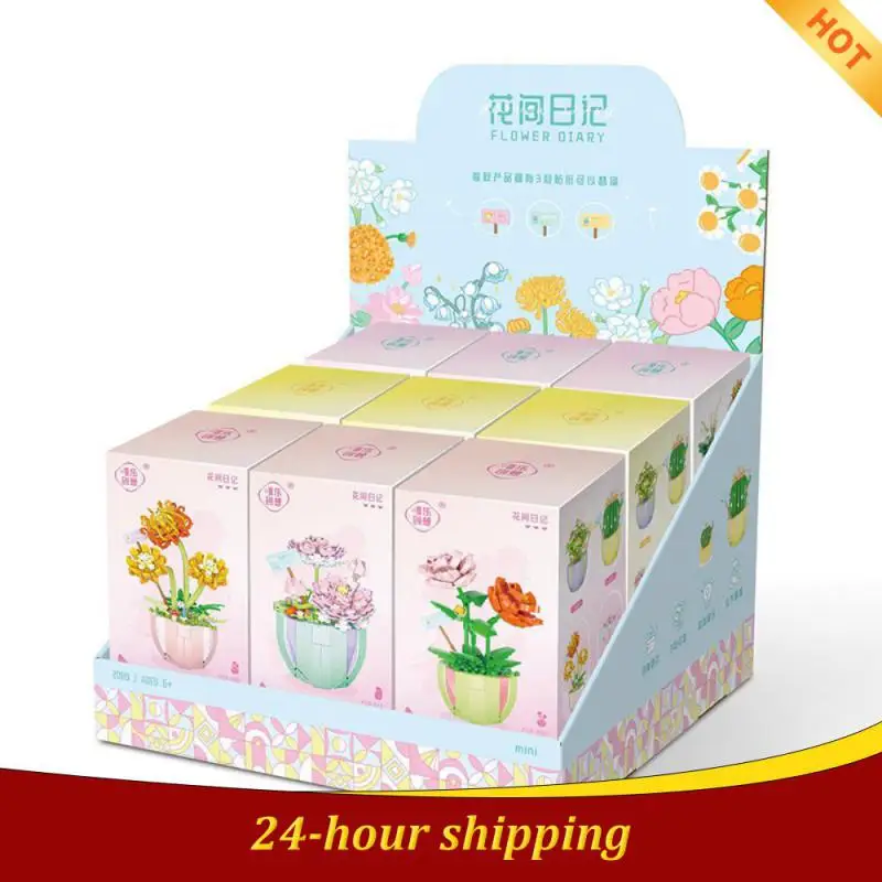 Building Block Mini Bouquet Toys Home Decoration Plant Potted Chrysanthemum Rose Flower Assembly Brick Toys Children Gifts