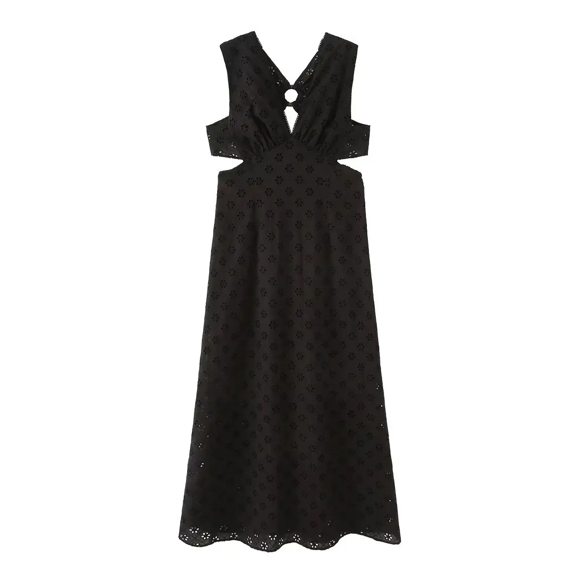 

KONDALA шикарные сексуальные черные открытые спинки с v-образным вырезом ажурные плиссированные женские платья-футляры мода 2025 праздничные пляжные вечерние майки Vestidos