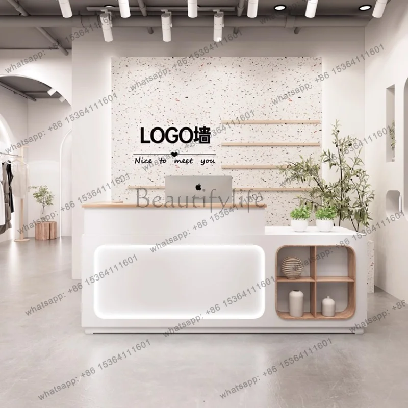 LJY DecorCheckout Counter Reception Center Beauty Mostrador Negocio Commercial Furniture Checkout Counter Shelf Reception Desks 3