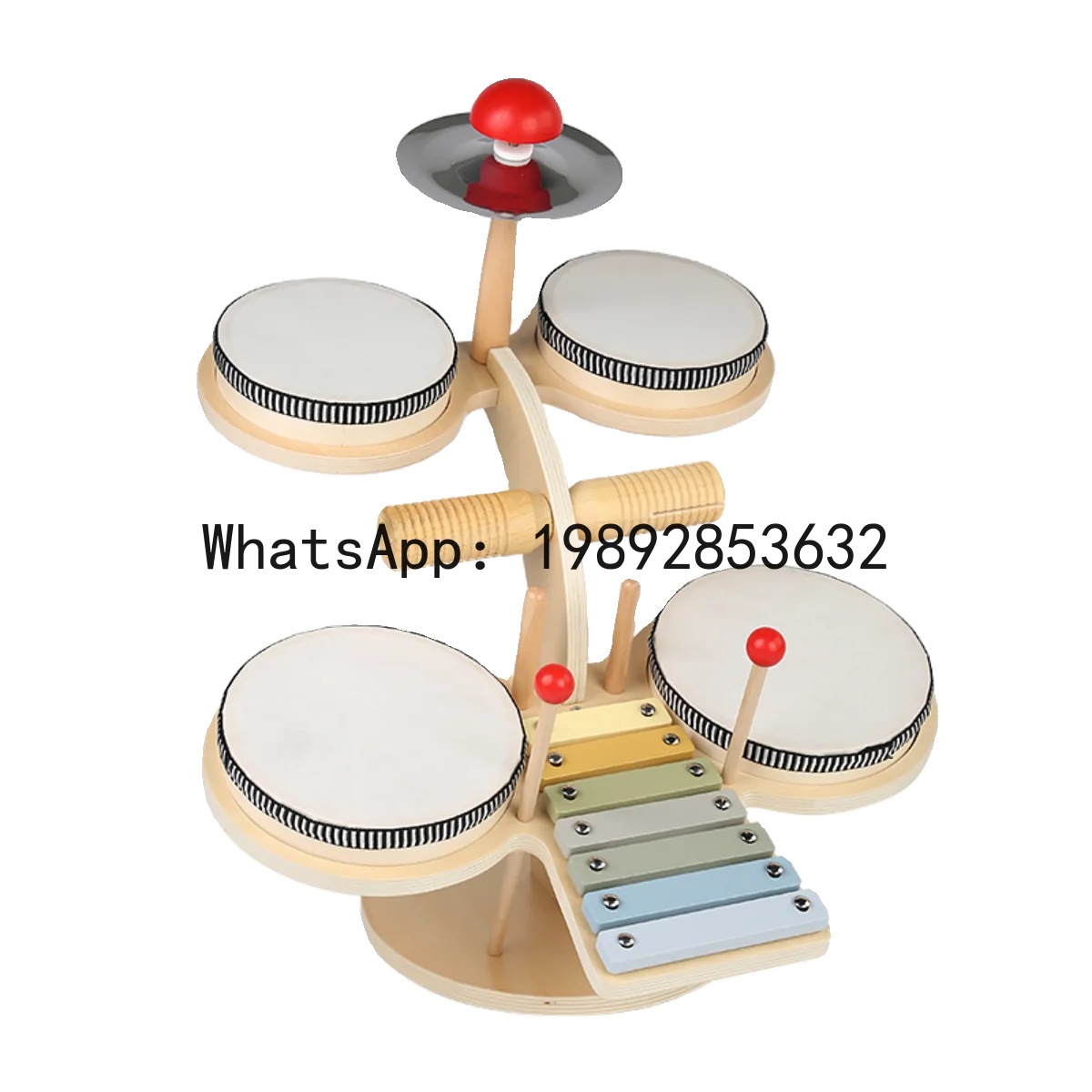 Multifunctional Wooden Drum Set Baby Music Stand Music Enlightenment Early Education Educational Drumming Children's Toy