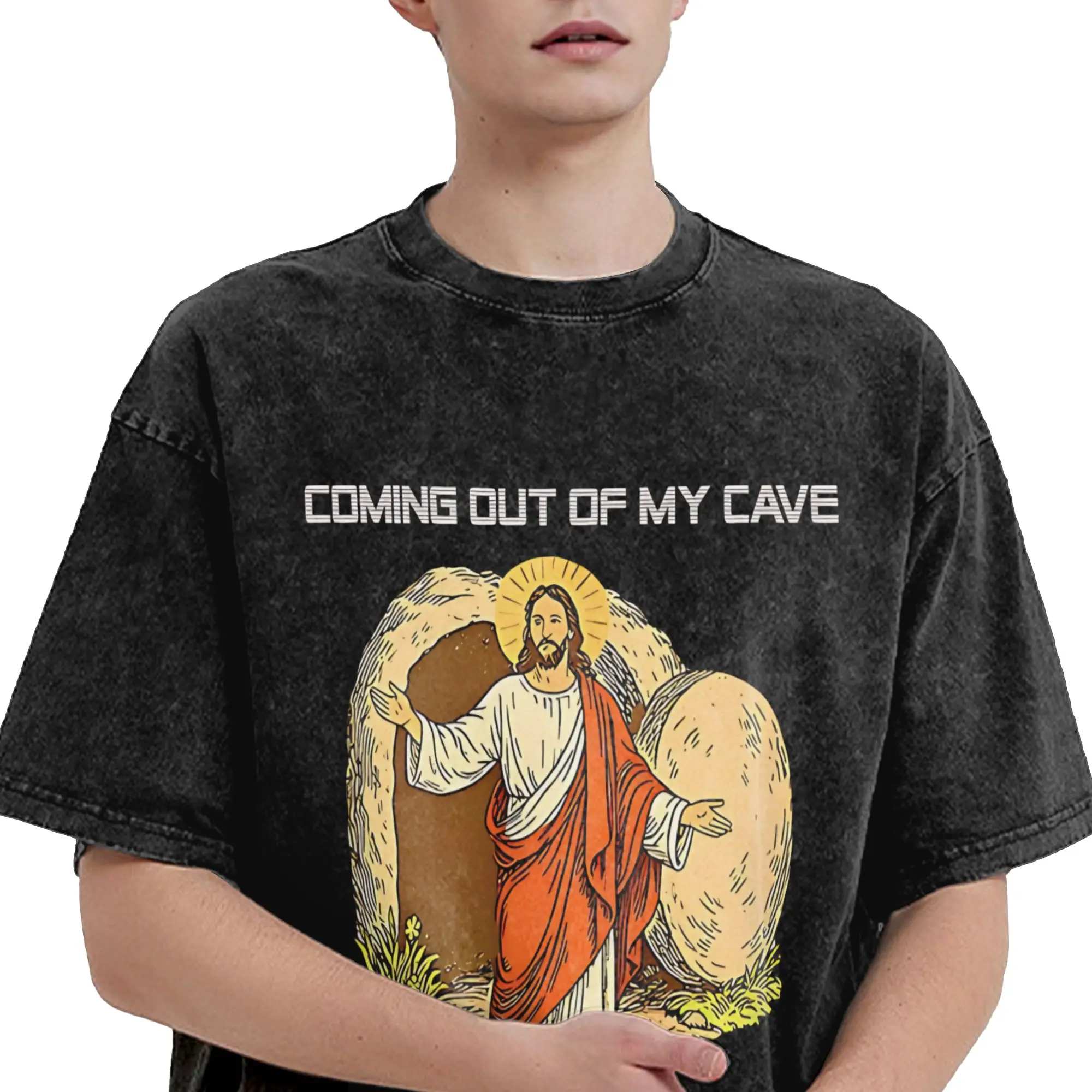 T-shirts pour hommes avec motif « Men Coming Out of My Cave the Jesus Resurrection Easter », t-shirts classiques à manches courtes pour la plage, t-shirt hip hop