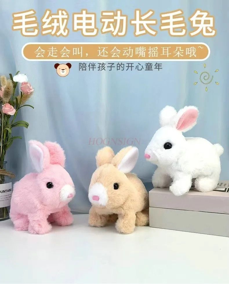 Coelho elétrico simulado, pode andar, ensinar vem e agitar suas orelhas Plush Pet Rabbit Toy, presente de aniversário