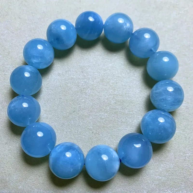 

Genuine Natural Blue Aquamarine Round Beads Bracelet Jewelry 13mm 14mm 15mm 16mm Wealthy Aquamarine Beads Women Men AAAAAAA