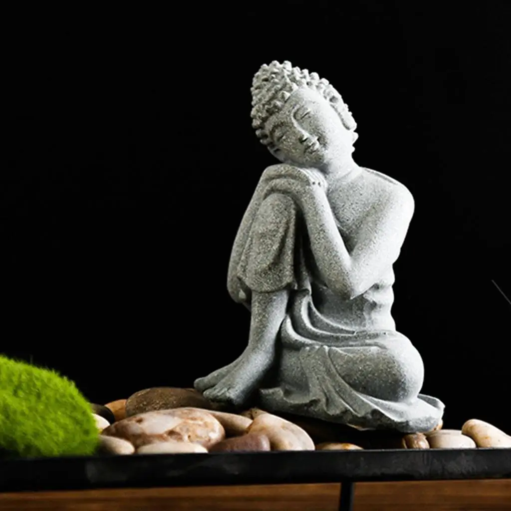 Sandstone Buddha Statue Decorative Figurine Office Tabletop Ornament