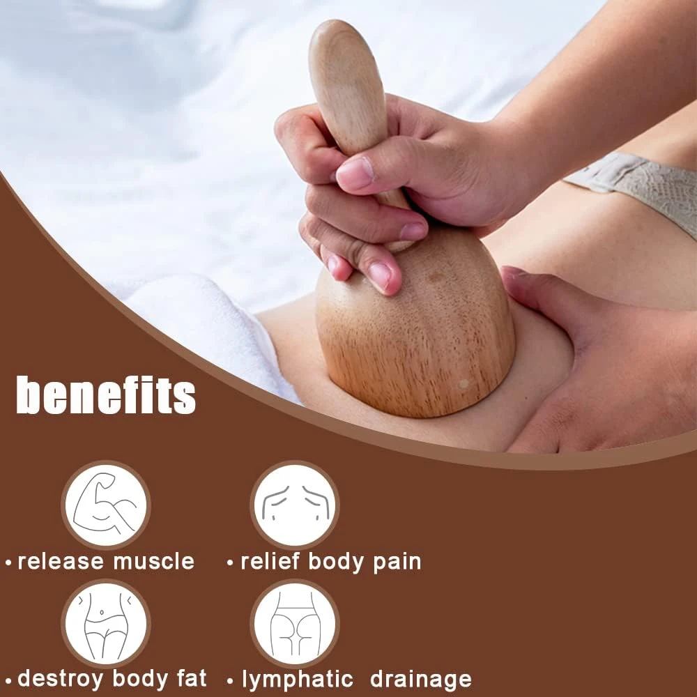 1Pcs Wooden Therapy Cup with Roller, Body Sculpting Tool, Maderotherapy, Anti-Cellulite, Lymphatic Drainage, Muscle Pain Relief