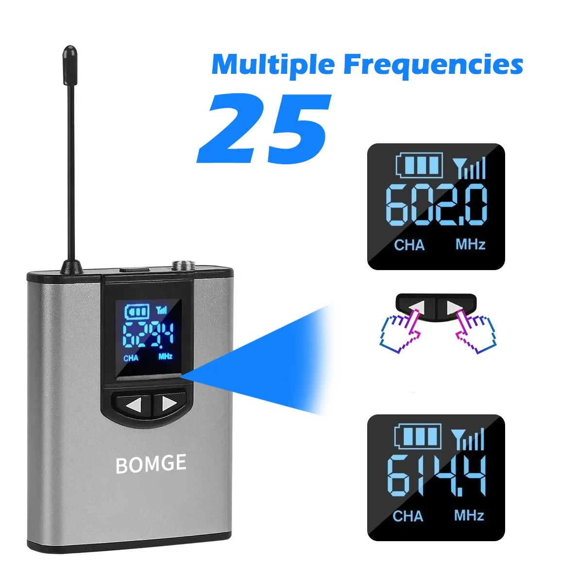 BOMGE Dual Wireless Microphone System Headset Mic/Stand Mic/Lavalier Lapel Mic with Rechargeable Bodypack Transmitter & Receiver