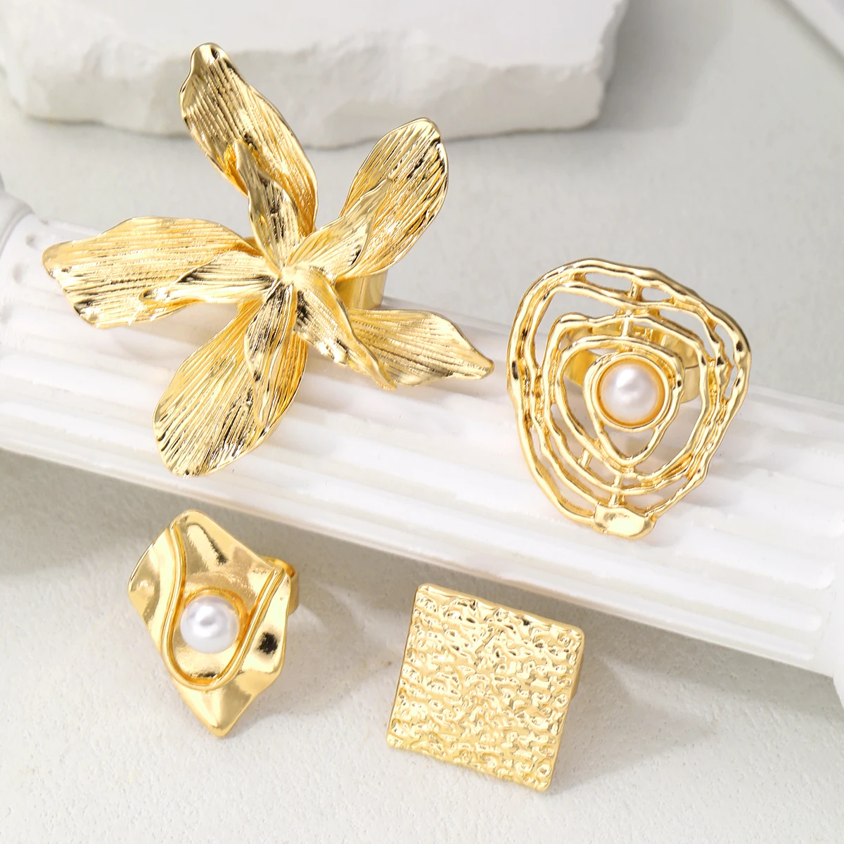 4 قطع مكتنزة خمر موجة هندسية محكم فو اللؤلؤ الدائري مجموعة الأزياء والمجوهرات المعدنية للنساء عطلة حزب تاريخ هدية عارضة #3