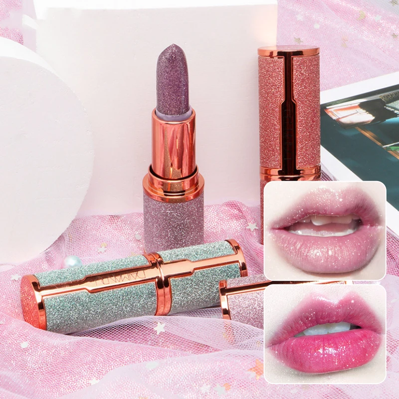 DAIMANPU Starry Sky Shining Jelly Lipstick Warm Color Change Cute Pink Girl Student Makeup Moisturizing and Moisturizing Lips