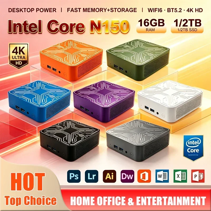 2026 New Windows11 Mini PC Protable Gaming Intel N150 8/16GB RAM WIFI6 BT5.2 4K 1/2TB SSD 1000Mbps Mini Gamer Computer PC