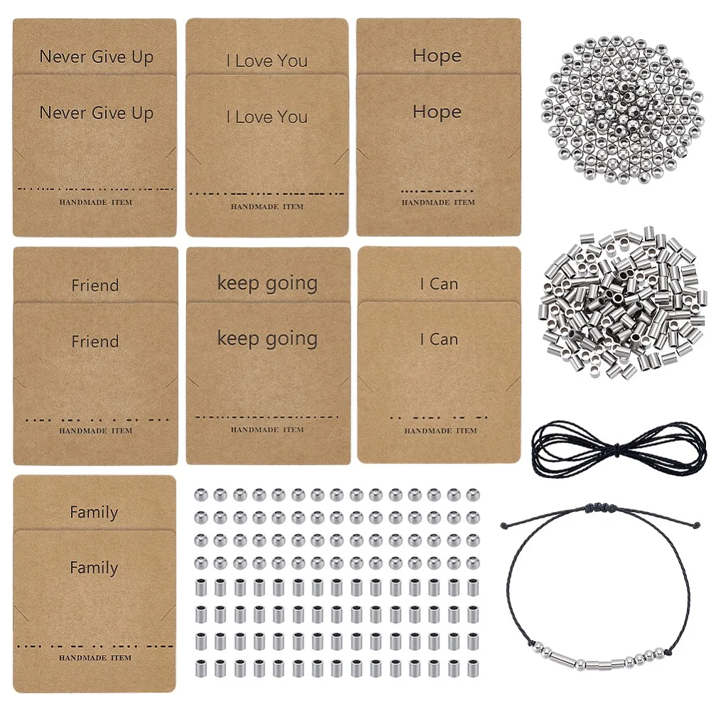DIY Morse Code Bracelets Making Kits including 300Pcs 304 Stainless Steel Beads 4 Bundles Waxed Cotton Cord
