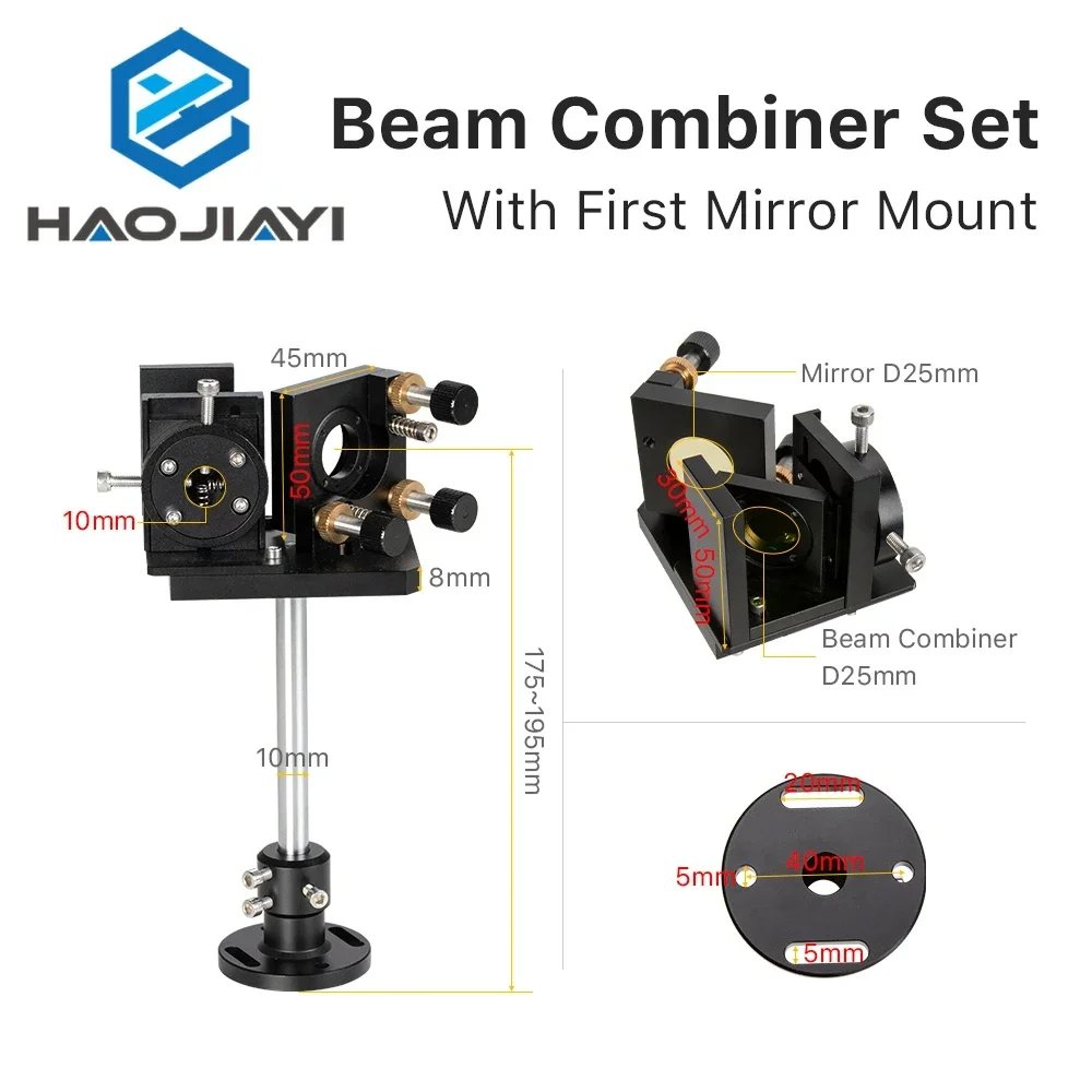 Set Penggabung Sinar 25Mm Penggabung Sinar Laser + Dudukan Cermin + Penunjuk Merah Laser untuk Mesin Pemotong Ukiran Laser CO2