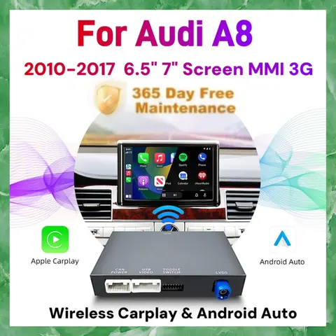 ANYFAR Wireless CarPlay Android Auto Interface for Audi A8 2010-2017 MMI 3G with AirPlay Mirror Link Car Play Functions