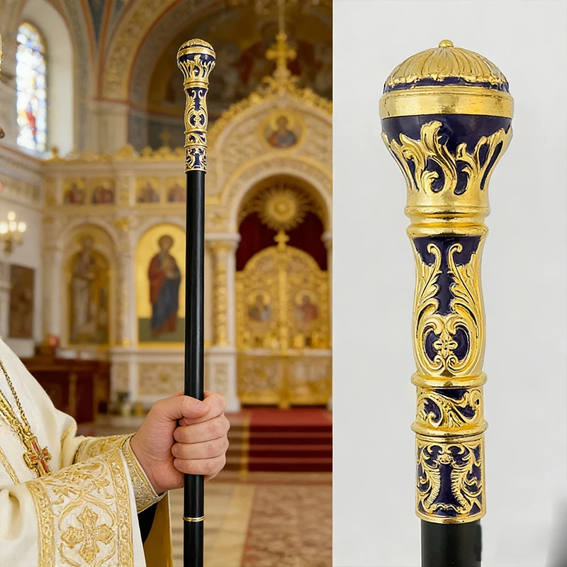 Neuer vergoldeter orthodox-katholischer Bischofsstab mit geschnitzten Mustern für Geistliche, Kirchenliturgie, Heimaltar, Andacht, christliches Geschenk – Detail 5