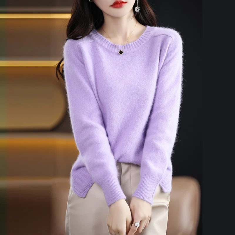 Women\'s Round Neck Pullover Pure Mink Cashmere Sweater Spring and Autumn Korean Version of the Trend Bottom Sweater Selling Top