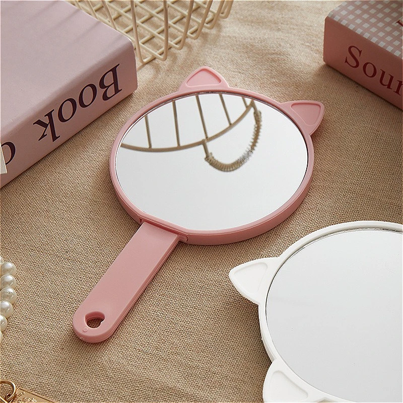 Ręczne lusterko do makijażu z uszkami kota i grzebień 2w1, przenośny zestaw do makijażu dla dziewcząt i podróży