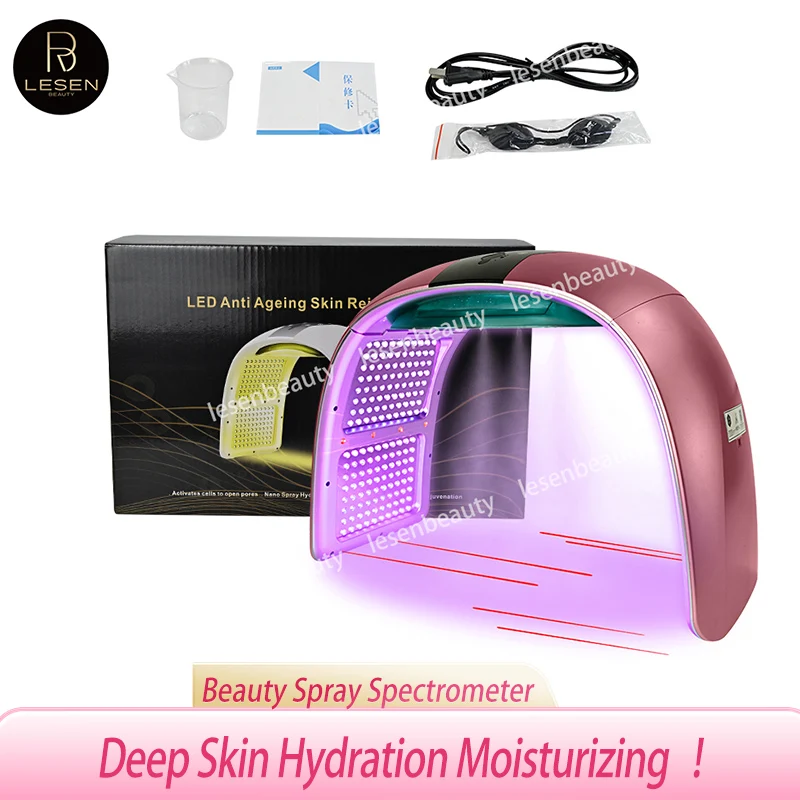 7-color LED Spectrometer Mask Nano Spray Skin Care Hydration Beauty Facial Skin Light Therapy Device SPA Home Use Beauty Devices