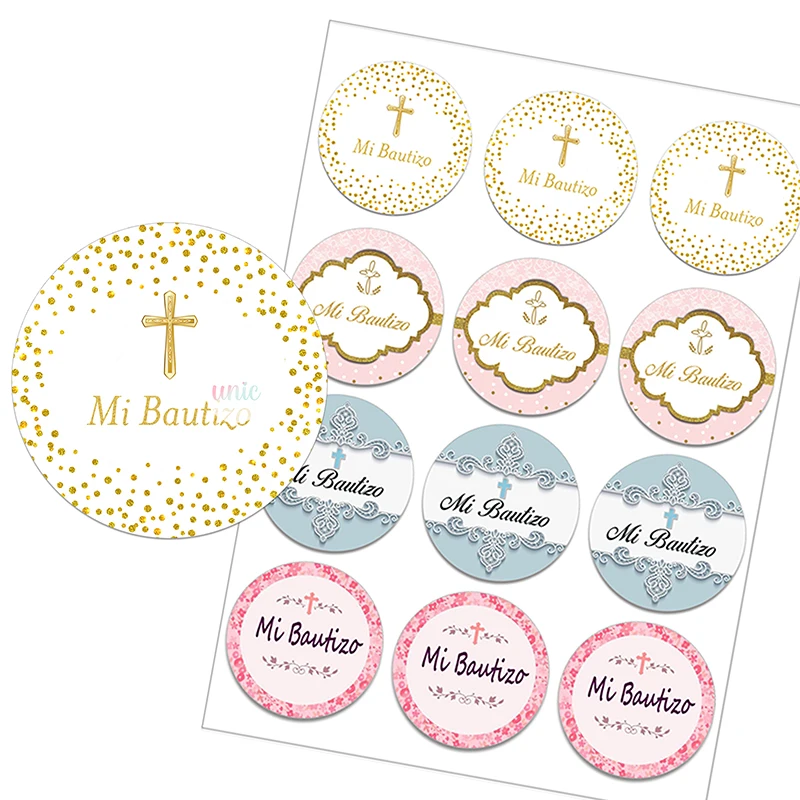 Mi Bautizo Decor Stickers Labels Boy Girl Baptism Party Baby Shower Self-adhesive Sticker Packing Decor 3.5cm/4.5cm