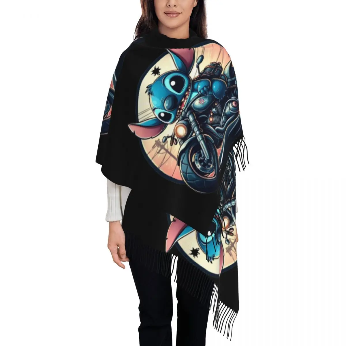 

Женские мотоциклетные шарфы с большой строчкой на заказ, женские зимние мягкие теплые шаль с кисточками, шарф