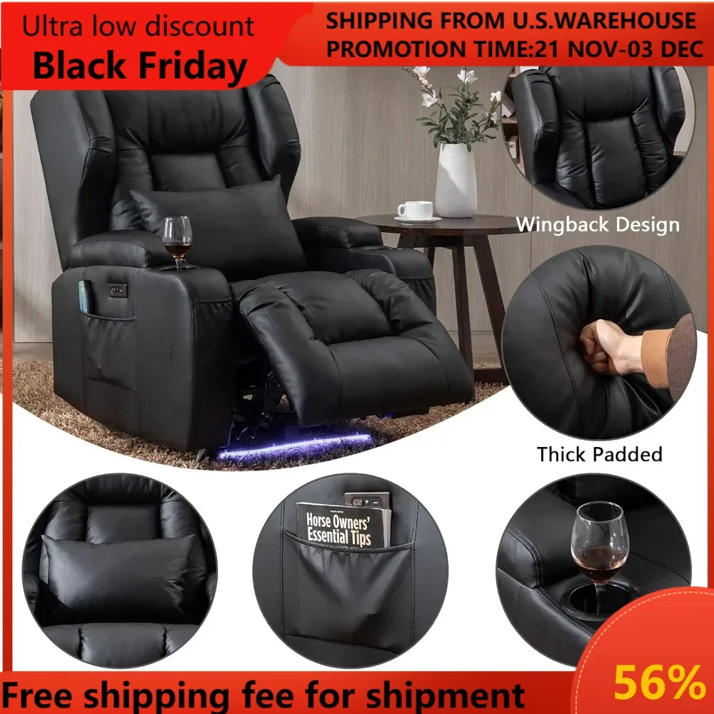 

Power Recliner Chair with Heat and Massage, Velvet Recliner Sofa Chairs for Living Room Home Theater Seating with Cup Holders/Si