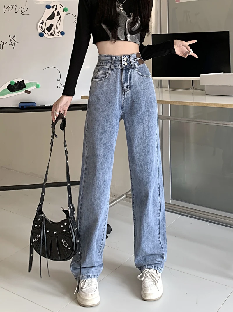 Cintura alta perna reta jeans feminino novo 2025 emagrecimento plus size solto ort plus size calças verão mistura de algodão fino