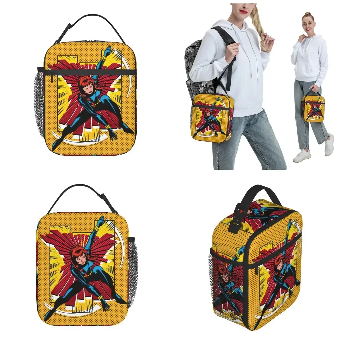 Black Widow Action Comic Graphic Insulated Lunch bag Cooler Bag Meal Container Portable Tote Lunch Box Girl Boy Beach Travel